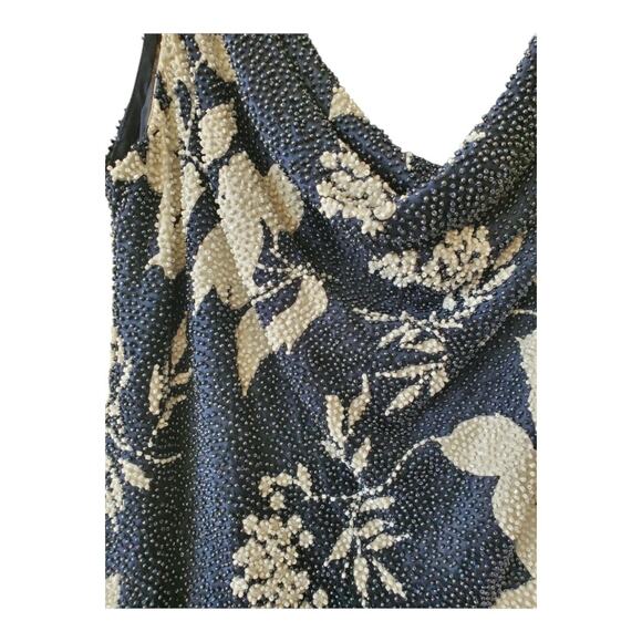 Carmen Marc Valvo Blue Floral Beaded Top Size 2 - Picture 3 of 8